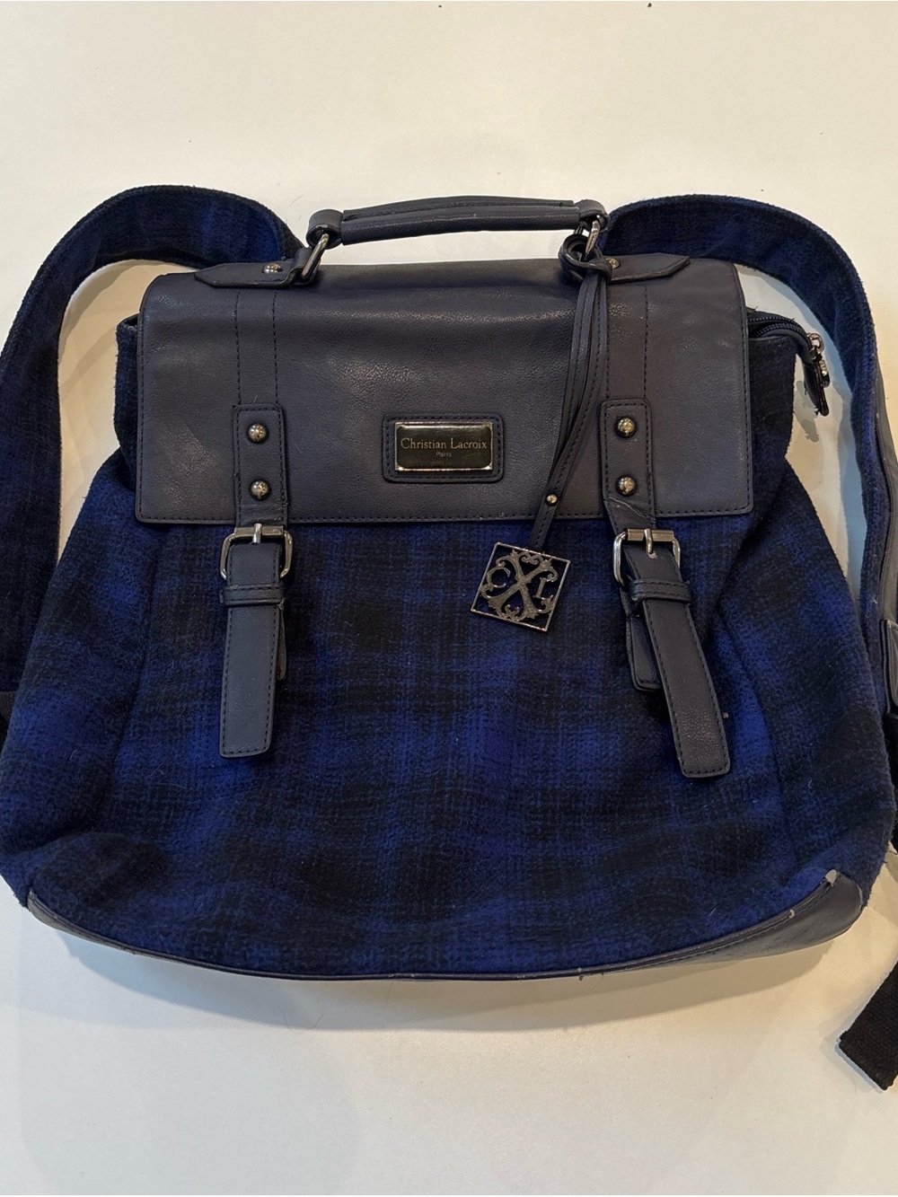 Christian Lacroix Deep Navy Plaid Men’s Messenger Bag